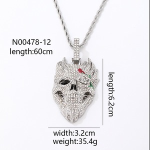 מפעל חבל שרשרת היפ הופ סגסוגת והיפ הופ rinestone עלה שרשרת תליון גולגולת פרח - Product Image 2