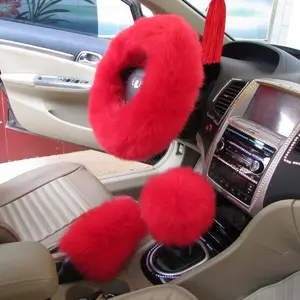 Fashionable cheap car accessories adjustable size elastic faux sheep fur car steering wheel cover sets matching car fur seat