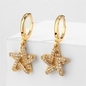 RAKOL EP5408 femmes en gros populaire coréen brillant en forme d'étoile 18k plaqué or boucles d'oreilles créoles en zircone - Product Image 1