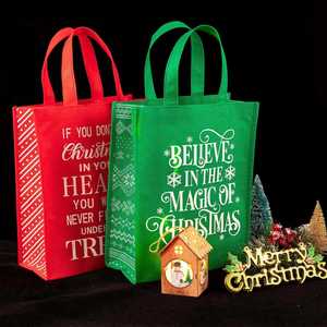 Custom Party Reusable Christmas Non Woven <b>Red</b> Green Snowflake Tote Ins Gift Shopping Hand Bag for Daily - Product Image 6