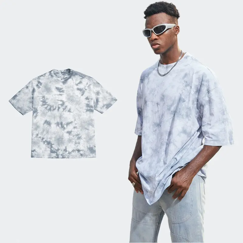 Üreticileri özel 240g 100% pamuk Tye boya t-shirt yüksek sokak rahat gevşek boy erkek T shirt