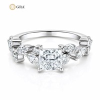 Bague de fiançailles classique en or blanc S925 avec moissanite taille princesse et baguette pour femme, bagues de mariage
