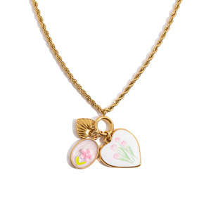 Collier avec pendentif en forme de cœur floral, en acier inoxydable, couleur or, bijoux cadeau - Product Image 1