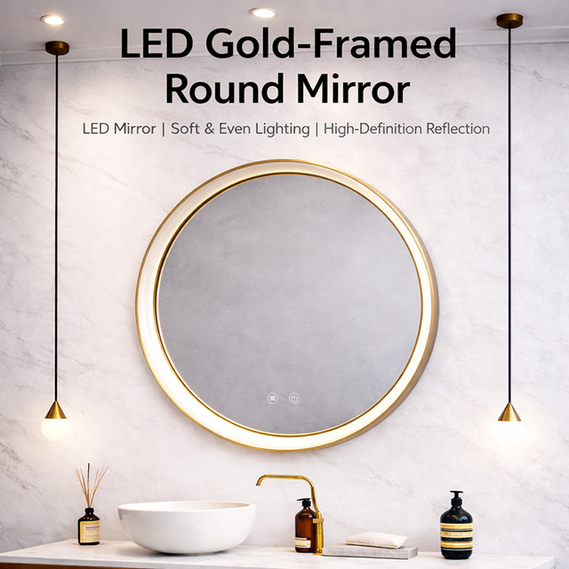 Modern Gold Frame LED Illuminated Mirror Touch Sensor Switch Smart Anti-fog Backlit IP44 Rated Bathroom Mirror for Hotel Project