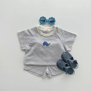 Conjunto de ropa para bebé, novedad de verano 2022, ropa de 2 uds para niña, camiseta de manga corta + traje corto de algodón a rayas para niño - Product Image 5