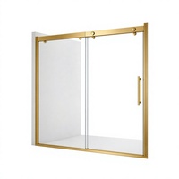 Porte de douche coulissante murale en verre trempé avec cadre doré en acier inoxydable pour salle de bain