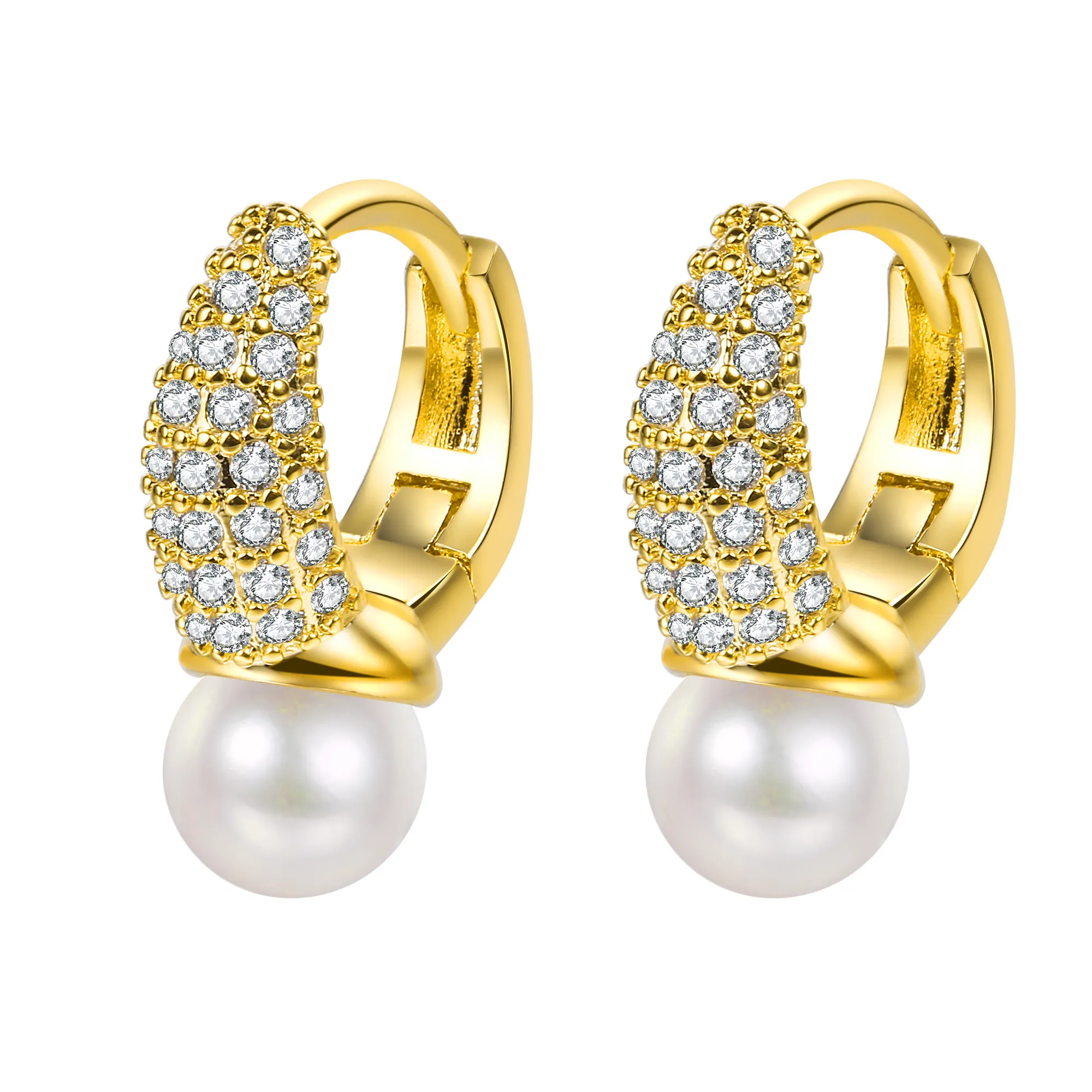 selling high quality pearl earrings fashion copper plated 18 K gold Zircon Earrings elegant female Hoop Earrings