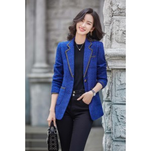 MIER XW365 Giacca Casual Antirughe in Poliestere Design a Blocchi Cuciture Dorate <span class=keywords><strong>Blazer</strong></span> Elegante da Donna a Maniche Lunghe con Bottoni - Product Image 3
