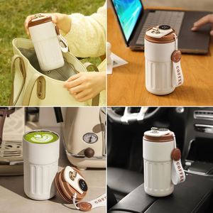Mug de voyage 12 oz en acier inoxydable, tasse à café isotherme sous vide, gobelet anti-fuite pour boissons chaudes et froides (rouge intelligent) - Product Image 4