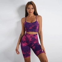 Ensemble de yoga pour femmes en tricot sans couture tie-dye, soutien-gorge de sport et short de sport