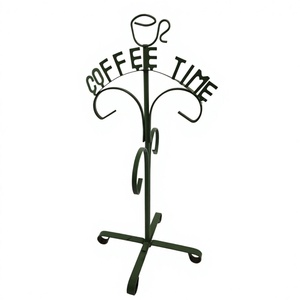 Dark Green Finished Iron Metal Coffee Mug Holder Stand With Curved Hooks For Kitchen Countertop Beverage <b>Storage</b> Rack - Product Image 1