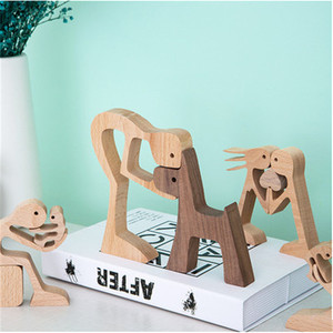 Figurines de famille de chiens en bois de style nordique, décoration de maison et de bureau en bois massif, design scandinave, ensemble multi-pièces - Product Image 2