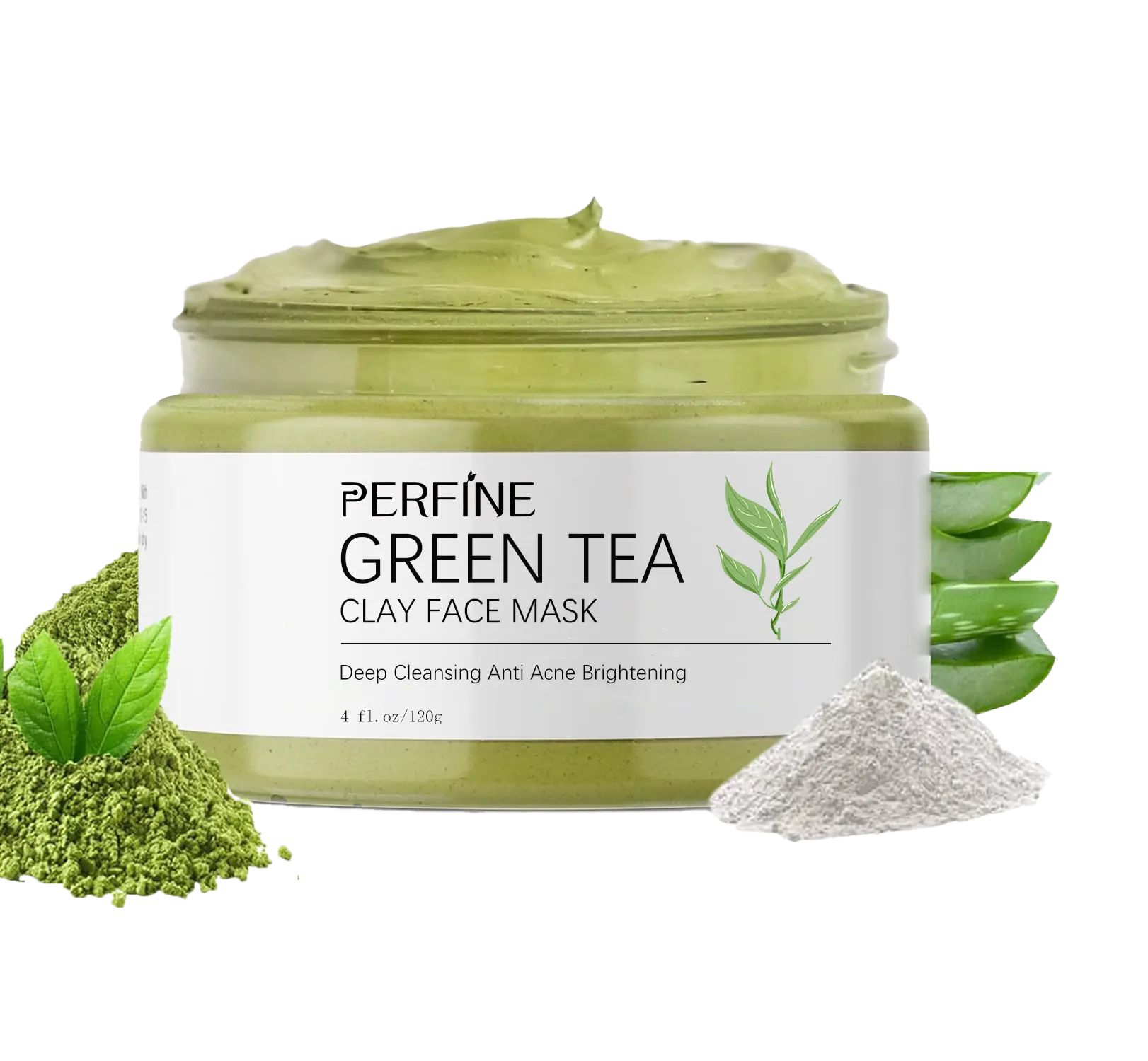 Masque à l'argile Matcha au thé vert de marque privée pour le visage dissolvant de points noirs avec extrait de thé vert pour tous les types de peau