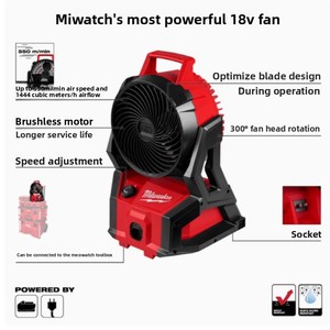 Ventilador Inalámbrico <span class=keywords><strong>Milwaukee</strong></span> M18 AFG2-0 PACKOUT con Cabezal Giratorio, Motor sin Escobillas, Alimentación CA/CC para Uso en Interiores y Exteriores - Product Image 2