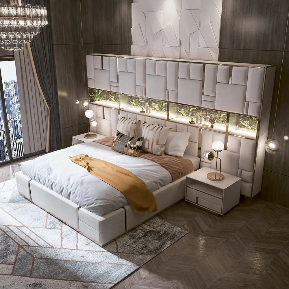 Lit Queen king size cadre en cuir italien lit double meubles de chambre ensemble de chambre luxe