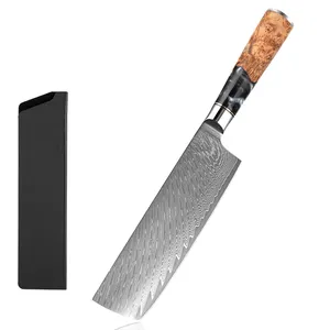 पेशेवर जापानी शैली 7 "Nakiri चाकू दमिश्क स्टील के रसोई खाना पकाने चाकू छोटे क्लीवर महाराज उपयोगिता काटने के उपकरण