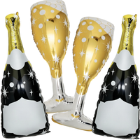 4 Ballons géants en aluminium noir et or en forme de bouteille pour anniversaire, enterrement de vie de jeune fille, remise de diplôme, Nouvel An, fête