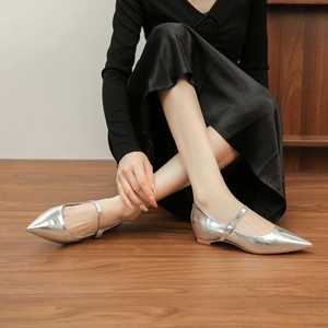 Mary Jane Flats Pointed Toe Patent Leather Buckle Rubber Outsole <b>Height</b> <b>Increasing</b> Single Strap Women's <b>Shoes</b> for Office Party - Product Image 4