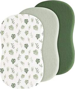 100% coton mousseline bébé couffin draps 3 Pack Ultra doux respirant <span class=keywords><strong>vert</strong></span> feuille imprimer infantile berceau <span class=keywords><strong>housse</strong></span> de matelas - Product Image 1