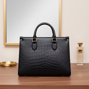 Sac à main en cuir de crocodile véritable pour femme, sac fourre-tout durable et portable avec fermeture éclair, sac à bandoulière de luxe de créateur, 10-11L - Product Image 1