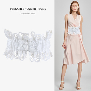 เข็มขัดรัดเอวกว้างผ้าลูกไม้สำหรับผู้หญิงแฟชั่นรัดเอวสไตล์กระโปรงลายดอกไม้ - Product Image 6