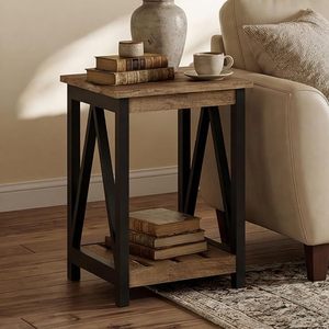 Wood And <b>Iron</b> Side <b>Table</b> With Shelf Farmhouse Style Coffee <b>Table</b> For Living Room - Product Image 3
