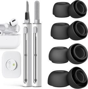 Embouts d'oreille en silicone <span class=keywords><strong>1</strong></span>:<span class=keywords><strong>1</strong></span> Remplacement pour <span class=keywords><strong>AirPods</strong></span> Pro avec trous <span class=keywords><strong>de</strong></span> réduction du <span class=keywords><strong>bruit</strong></span>, boîte d'emballage, stylo <span class=keywords><strong>de</strong></span> nettoyage, XS/S/M/L, blanc et noir, 4 paires - Product Image 1