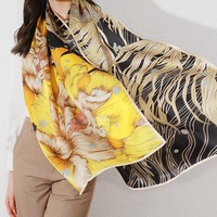 Foulard Floral 100% Soie pour Femme, Châle de Luxe Élégant Printemps Automne, Doux et Confortable, Essentiel de Mode Direct Usine