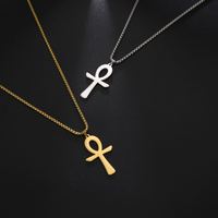 Vente en gros d'usine : Collier pendentif croix du signe de la vie, amulette Anka avec hiéroglyphes égyptiens, bijoux pour hommes en acier inoxydable