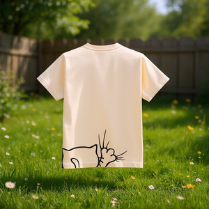 T-shirt da uomo e da donna a maniche corte con stampa gatto, colore naturale, abbigliamento promozionale - Product Image 3