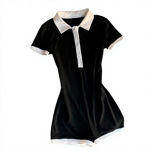 Produttore OEM di Abiti da <span class=keywords><strong>Donna</strong></span> Personalizzati, Vestito Midi in Velluto con Colletto a <span class=keywords><strong>Polo</strong></span>, Manica Corta in Poliestere, Casual, Vendita all'Ingrosso - Product Image 4