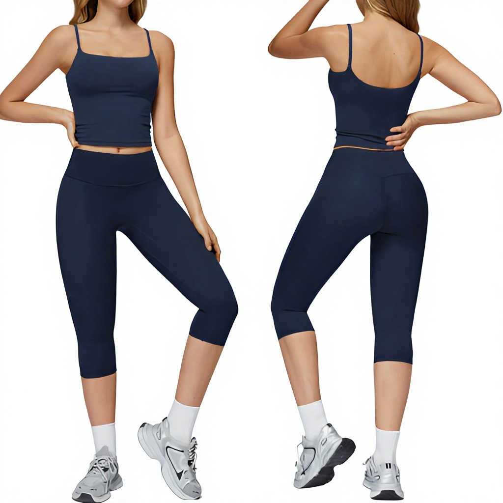 Women's Solid 2-Piece Yoga Set Soft Nylon/Spandex Seamless Breathable Strappy Tank Top High Waist Butt Lift Sports Leggings