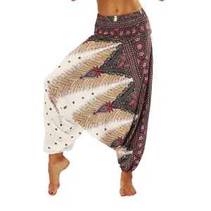 Летние женские Мешковатые повседневные штаны для йоги с цветочным принтом в стиле бохо женские брюки для танцев Свободные Штаны для пляжа и спортзала