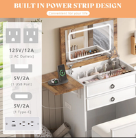 Coiffeuse de style campagnard avec miroir LED et station de charge, table rabattable avec tabouret de rangement, vente en gros pour petite chambre