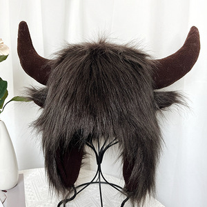 Chapeau de Protection des oreilles en fausse fourrure de taureau moelleux chapeau de Jeu de rôle fête drôle corne de vache chaud épais <span class=keywords><strong>Ski</strong></span> Animal casquette d'hiver - Product Image 3