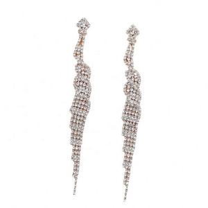 Boucles d'oreilles pendantes tendance en alliage de cuivre avec micro-inserts en strass et pampilles, plaqué argent, style européen et américain, pour femme, soirée et cérémonie - Product Image 5