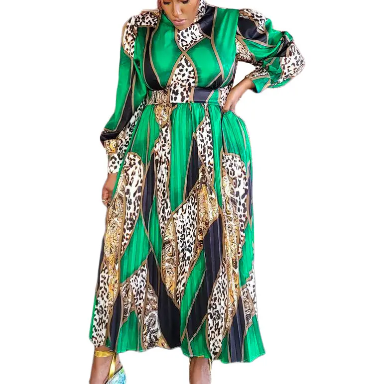 2022 New Print Pleated Long-sleeve African Plus-size women's Dress