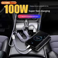 Câble de données à ressort trois-en-un Super Fast 3A Charging Retractable Mobile Phone One-To-Three Micro-USB TPE Cable