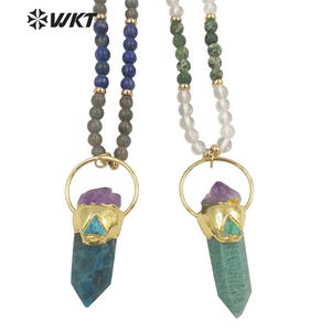 WT-N1337 WKT Puissant D'énergie Cylindre Forme Bleu <span class=keywords><strong>Apatite</strong></span> Amazonite Mix Avec Améthyste perles de long Collier Pierres Précieuses Perles Chaîne - Product Image 1
