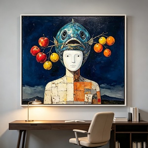 Dipinto su Tela con Personaggio Astratto Surreale, <span class=keywords><strong>Arte</strong></span> Murale Vintage Texturizzata, Decorazione Incorniciata per Ristorante, Soggiorno, Ingresso - Product Image 5