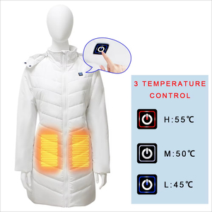 Veste d'hiver chauffante personnalisée blanche <span class=keywords><strong>pour</strong></span> <span class=keywords><strong>femme</strong></span>, <span class=keywords><strong>manteau</strong></span> long <span class=keywords><strong>chauffant</strong></span> à capuche <span class=keywords><strong>pour</strong></span> l'extérieur - Product Image 3