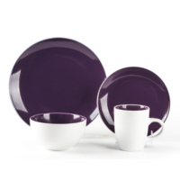 Ensemble de dîner en grès de qualité supérieure ensemble de vaisselle 16 pièces ensemble d'assiettes et de bols émaillés de couleur blanche et violette