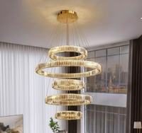 Lustre suspendu en cristal K9 pour hall d'hôtel de luxe moderne avec finition dorée LED à intensité variable