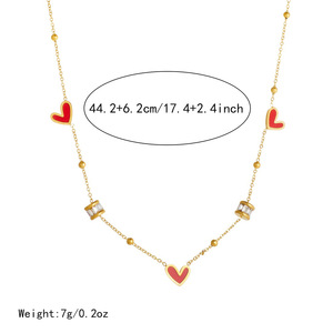Heart-Shaped Gold Plated Clavicle Chain With Black Pendant Diamond Beads Stainless Steel Necklace For Daily Wear Gift - Product Image 4