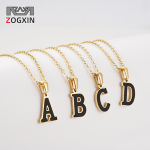 Zogxin Initial Letter <b>Necklace</b> Gold Plated Black Enamel Pendant Women's Fashion Jewelry Daily Wear Gift A B C <b>D</b> - Product Image 1