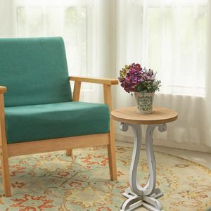 Table d'appoint ronde en bois Parisloft, diamètre 15,75 pouces, base blanche, design rustique, table pour salon ou chambre d'enfant - Product Image 5