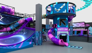 Parc de trampolines intérieur géant à thème cyberpunk avec effets lumineux néon et design futuriste pour <span class=keywords><strong>centre</strong></span> de divertissement <span class=keywords><strong>commercial</strong></span> - Product Image 4