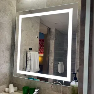 发光二极管墙壁无框镜子批发浴室照明镜子加热浴室镜子带发光二极管灯定制标志