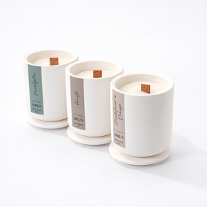 Bougie en cire de soja Aikun Smooth White Matte 10oz, cylindrique, ronde, avec mèche en bois, étiquette personnalisée et emballage OEM pour les commandes en gros - Product Image 1
