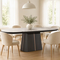 Table à manger ovale moderne en HDF peint, effet pierre, base en laiton incrusté, sur mesure OEM pour salle à manger, projet de villa de luxe au Qatar